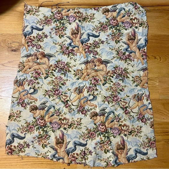 Cherub and Floral Tapestry Fabric -2 Scraps of Material - Picture 3 of 6